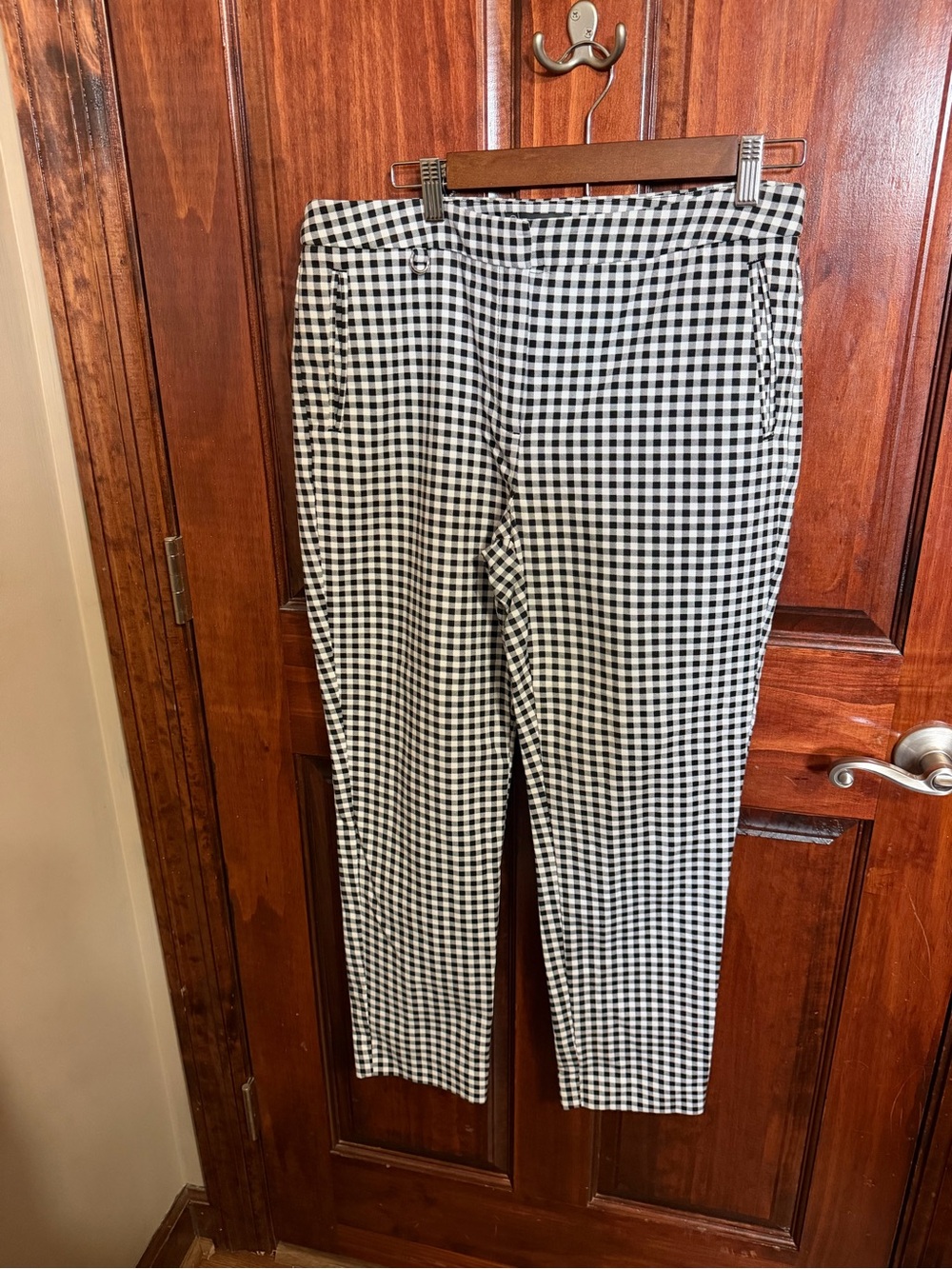 Adrianna Papell Black & White Gingham Cropped Pants